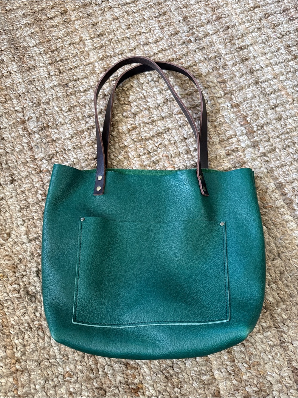 Portland Leather Green Leather Tote Bag with Brown Straps